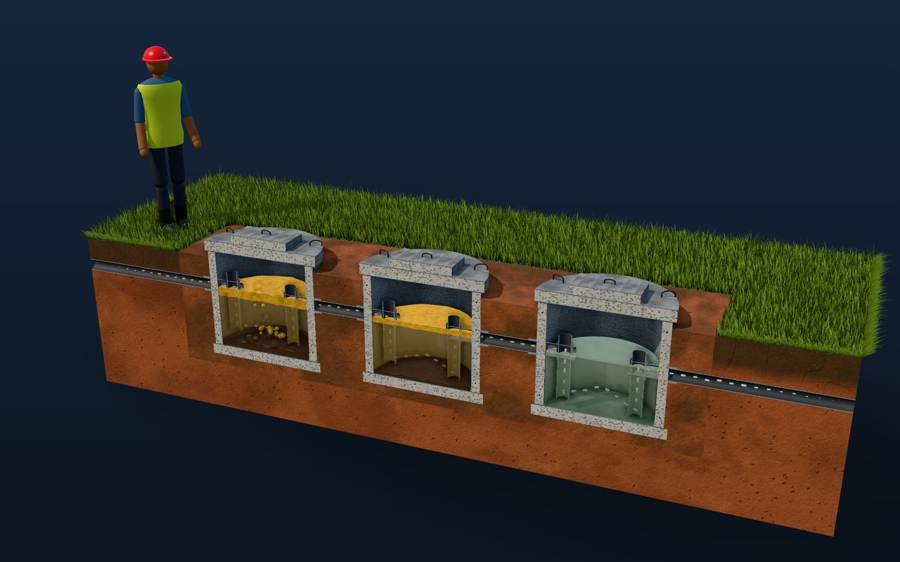 Illustration of oil & grease traps built from concrete rings