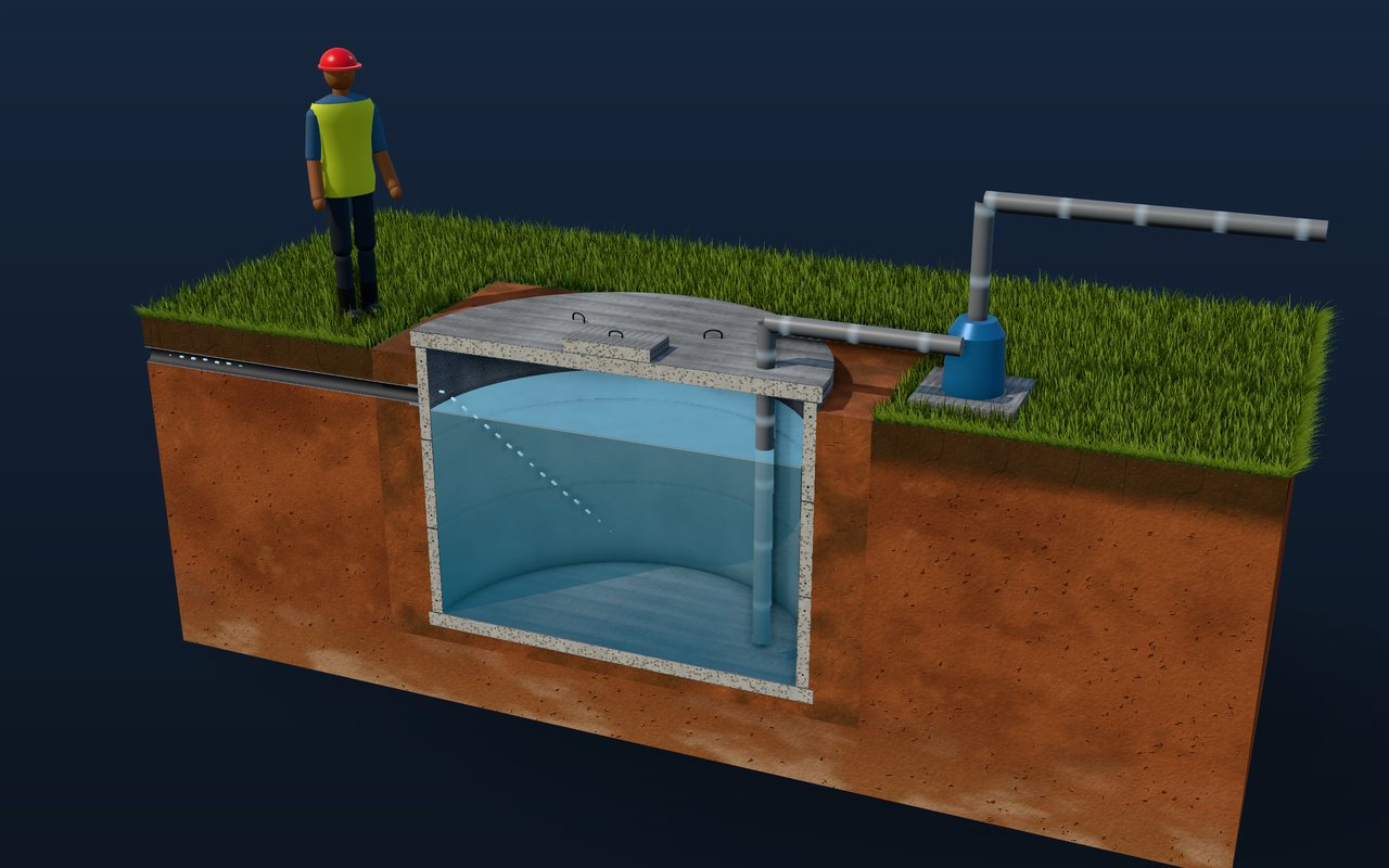 Illustration of water sumps & storage tanks built from concrete rings