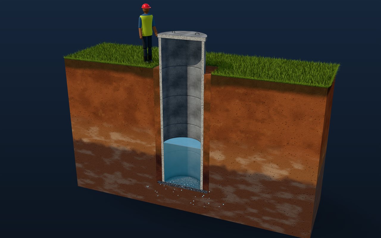 Illustration of wells built from concrete rings